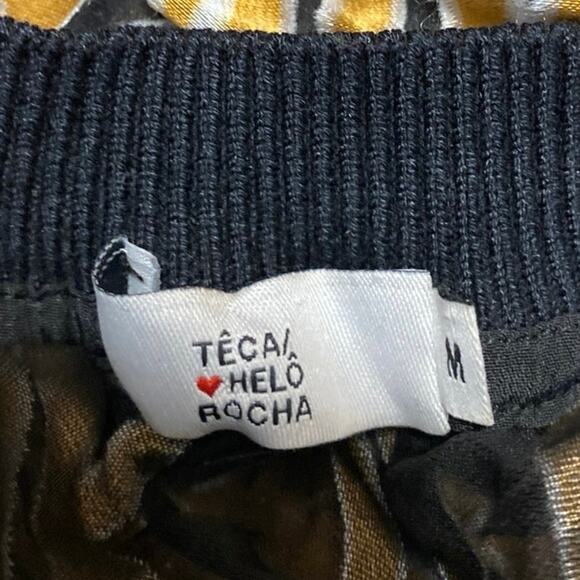 Teca 100% Silk Multicolor Mesh High Neck Short Sleeve Sheer Blouse Top Size M - Picture 4 of 5